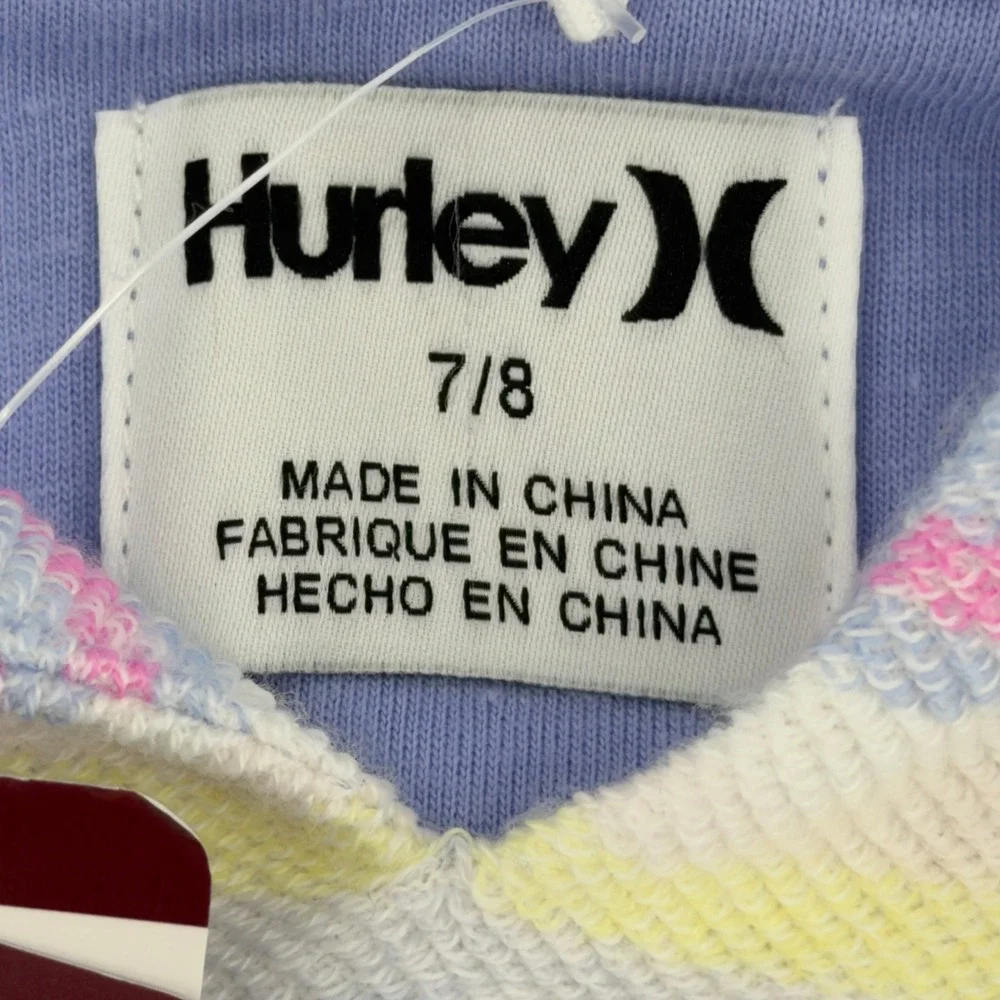 NEW Hurley Girls Beach Hoodie Striped Pullover Sweatshirt Blue Pink Yellow 7/8‎